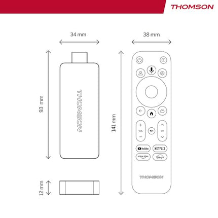THOMSON voogedastuspulk 140 | Google TV | 4K UHD | Google Assistant | Googlecast | WiFi | Bluetooth 5.0 | HDMI | Dolby Atmos | DTS Digital Surround | HDR10 | 2 GB RAM | 8 GB salvestusruum