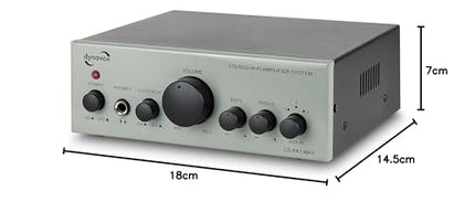 Dynavox CS-PA1 MK II mini-stereovõimendi, bassi ja kõrgete helide reguleerimine, 3,5 mm kõrvaklapipesa, hõbedane