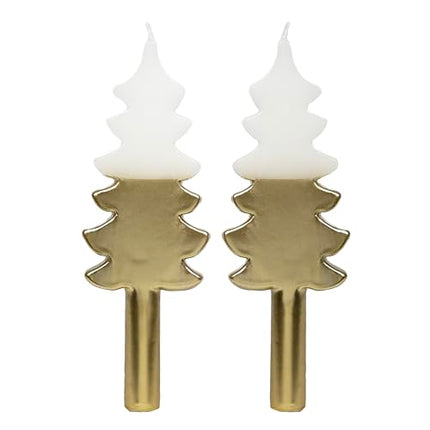 Christmas tree-shaped candles, white and gold, perfect for the dining table or fireplace, use as home decoration, stocking filler, unscented, size 22 cm, burn time: 8