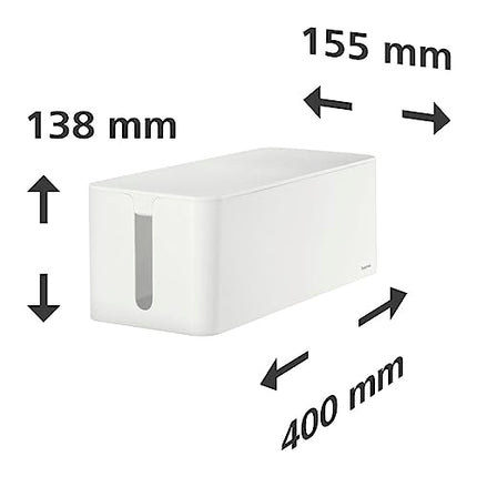 Hama "Maxi" cable box with lid and rubber feet (organizer to prevent cable clutter, storage box for hiding power strips, adapters and cables, protection from children and animals), white, 40 x 15.5 x 13.8 cm
