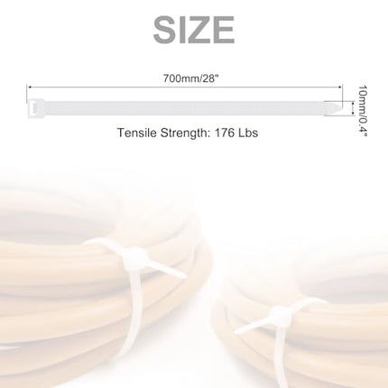 sourcing map 100pcs 700mm White Self-Locking Nylon Cable Ties Extra Long for Cable Management