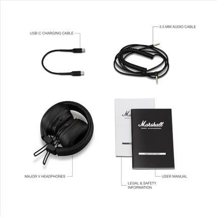 Marshall Major V Bluetooth kõrvaklapid, 100 tundi mänguaega – mustad