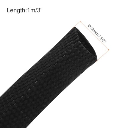 sourcing map Braided Cable Sleeves, Heat Shrink Tubing, 1.27 cm, 0.9 m, Black, 2:1 Ratio, Heat Shrink Tube, Cable Protector for Wire Harness Cable, Network Cable Protector, Cable Management