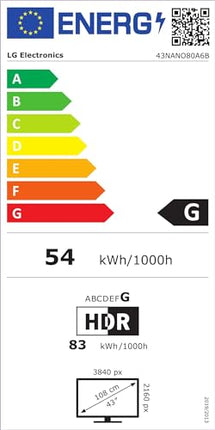 LG 43NANO80A6B teler 43-tolline (109 cm) 4K NanoCell tehisintellektiga teler (α7 Gen8 4K tehisintellektiga protsessor, webOS 25, 60 Hz) [mudeliaasta 2025]