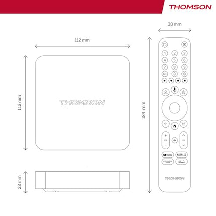 THOMSON Streaming Box 240 | Google TV | 4K UHD | Google Assistant | Google Cast | WiFi | Bluetooth 5.0 | HDMI 2.1 | Dolby Atmos | Dolby Digital+ | HDR10 | 2 GB RAM | 8 GB salvestusruumi