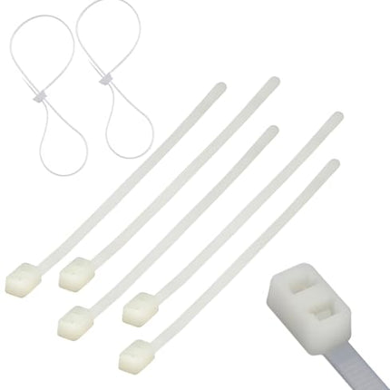 TERF® kahe otsaga kaablisidemed, 200 mm x 4,8 mm, vastupidav nailon, topeltlukk, turvaline ja isesulguv, aeda, koju, kontorisse, töökotta, lattu, isetegemiseks, valge, 50 tk pakendis