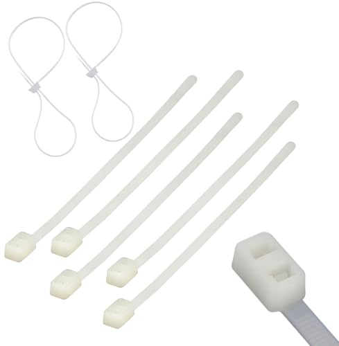 TERF® kahe otsaga kaablisidemed, 200 mm x 4,8 mm, vastupidav nailon, topeltlukk, turvaline ja isesulguv, aeda, koju, kontorisse, töökotta, lattu, isetegemiseks, valge, 50 tk pakendis