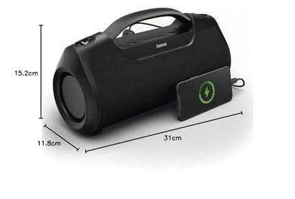 Hama Bluetooth-muusikakarp SoundBarrel (Bluetooth-kõlar, veekindel vastavalt IPX6 standardile, kaasaskantav muusikakarp 60 W, 12-tunnine aku, toiteplokk) must