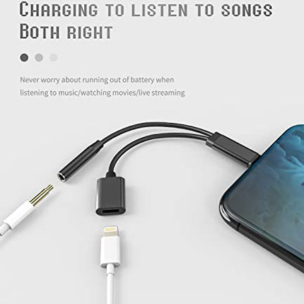 iPhone AUX Adapter for Headphone Jack, Dongle (2-in-1), Charging Cable, Lightning to 3.5mm Splitter Cable, Apple MFi Certified Audio Earbud, Music Charging Converter for 14 13 12 11 Pro Max Mini 7 8