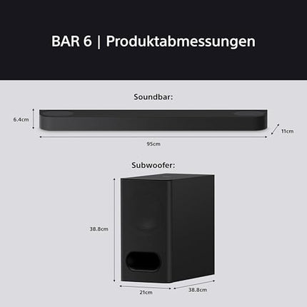 Sony BRAVIA Theatre Bar 6 bassikõlariga (3.1.2-kanaliline ruumiline heli, ülespoole suunatud kõlarid, Dolby Atmos, DTS:X, AI Voice Zoom 3 BRAVIA teleri kaudu, DSEE muusika esitamiseks) must