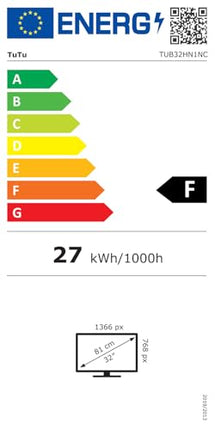 TuTu TUB32HN1NC televiisor 32-tolline (80 cm) LED HD-Ready kolmekordne tuuner (DVB-T/T2-CS/S2) HDMI USB meediapleier CI/CI+ hotellirežiim keskjalg