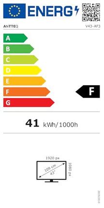 Antteq V43-AF3Q1-BT nutiteler 43-tolline (109 cm) televiisor, FHD, Vidaa OS, App Store, Bluetooth-juhtimine, Netflix/Prime Video/DAZN/UVM, WiFi, kolmekordne tuuner (DVB-T2/S2/C), hotellirežiim, 2025