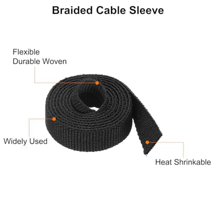 sourcing map Braided Cable Sleeves, Heat Shrinkable Fabric Sleeving, 5/16 inch, 0.9 m, Black, 2:1 Ratio, Heat Shrink Tubing, Cable Protector for Wire Harness Cable, Network Cable Protector