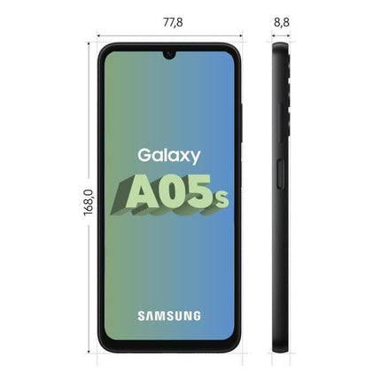 Samsung Galaxy A05s nutitelefon (17,08 cm/6,7" ekraan, 4G, 64 GB/4 GB mälu, 50 MP kaamera, 5000 mAh aku, Android 13, kahe SIM-kaardiga, lepinguta), must