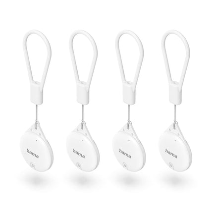 Hama võtmeotsija Apple Find My rakendusele, 4 tk. (võtmeotsija Bluetoothiga, alarm, mobiiltelefoni võtmeotsija võtmete, rahakoti, pagasi, lemmikloomade, iOS-i, iPhone'i, iPodi, iPadi, vahetatava nööppatarei jaoks) valge