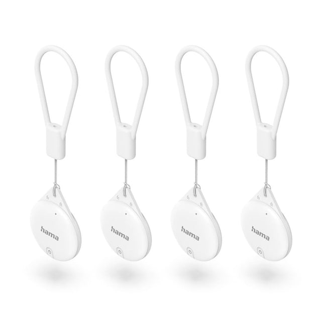 Hama Key Finder for Apple Find My App, 4 pcs. (Key Finder with Bluetooth, Alarm, Mobile Phone Key Finder for Keys, Wallet, Luggage, Pets, iOS, iPhone, iPod, iPad, Replaceable Button Cell) White