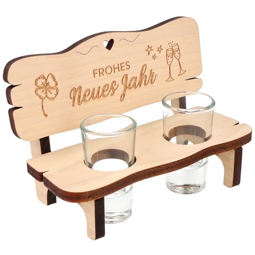 Spruchreif | Happy New Year's liquor bench with 2 liquor glasses | Wooden bench with engraving | New Year's gift with heart &amp; humor | Dimensions: 16.5 x 9 x 11 cm