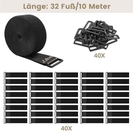 ZSURLUX Takjapaelaga kaablisidemed, korduvkasutatavad 3,8 cm * 10 m, kaablisidemed, takjapaelaga kaablite haldamiseks, takjapaelaga kinnituslint, eriti tugev korraldamiseks ja hoiustamiseks, must