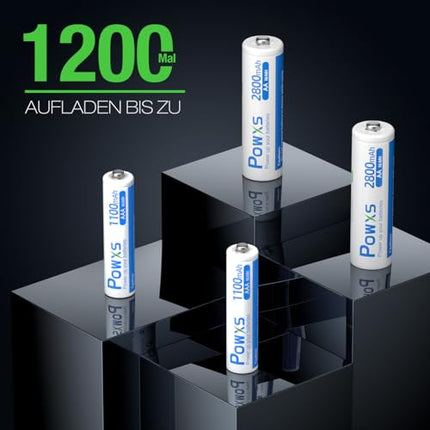 POWXS AA and AAA Battery Set - 16 Pack Rechargeable Batteries, Super High Capacity 2800mAh Mignon AA x 8 &amp; 1100mAh Micro AAA x 8 Batteries No Memory Effect, Pre-charged and Ready to Use Accu