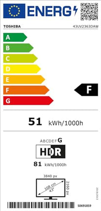 Toshiba 43UV2363DAW 43-tolline televiisor/VIDAA nutiteler (4K UHD, HDR Dolby Vision, kolmekordne tuuner, Bluetooth, Dolby Audio) [2024]