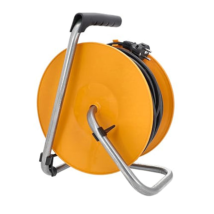 as - Schwabe kaablirull 50 m - 4 sisseehitatud pistikupesa - ülekuumenemiskaitse - seisupidur - 230V/16A/3500W - kaablijuhik - valmistatud Saksamaal - IP20 - oranž, 11481