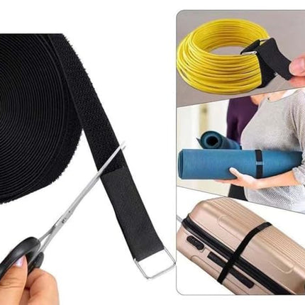 1 roll of 2.5 cm x 5 m adjustable cable ties with 25 buckles, hook and loop fastening securing tape, black, reusable fastening cable ties for cable tidying - free cutting length,