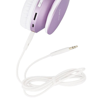 PowerLocus Bluetooth-kõrvaklapid, juhtmevabad Bluetooth-kõrvaklapid, kokkupandavad juhtmevabad kõrvapealsed kõrvaklapid, peakomplekt, Aux-tugi, mikrofon, käed-vabad funktsioon iPhone'ile, Androidile, arvutile (valge/lilla)