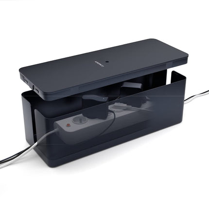 ACROPAQ Cable Box Large Black, Cable Organizer for Hiding Cables (40.6 x 13.4 x 15.6 cm), Desk Organizer - Cable Management Box for Order in the Office and Home Office