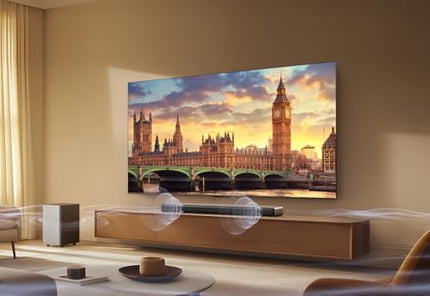 TCL S55HE 2.1-kanaliga Dolby Atmos kõlaririba, maksimaalne võimsus 220 W kahekordse bassisüsteemiga, DTS Virtual X tugi, HDMI eARC ja Bluetooth 5.3, kõlaririba juhtmevaba subwooferiga, kodukino