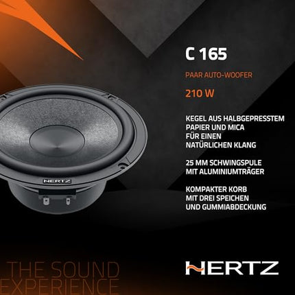 Hertz C 165 – 165mm woofer pair with SPP-M paper cone, V-Cone® technology &amp; high-density ferrite magnet – Precise bass reproduction for car hi-fi