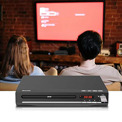 DVD player for TV, DVD/CD/MP3/MP4, with USB port, HDMI output and AV (HDMI and AV cables included), remote control (without Blu-Ray), color: black, region-free