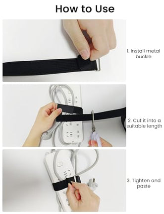 Hook and loop cable strap with 70 metal buckles, 2.5 cm x 14 m, reusable cable straps, adjustable nylon fastening cable straps for wire management, cord organizer, 2.5 cm wide, black