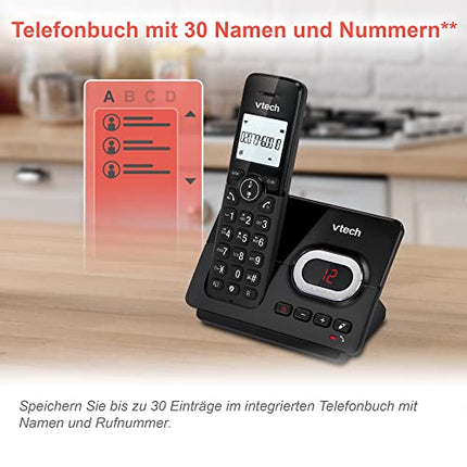VTech CS2051 Cordless Phone with Answering Machine and 2 Handsets, ECO+ Mode, Senior Phone, Landline Phone, Call Blocker, Hands-Free Function, Large Buttons, 1-Line Display, Black