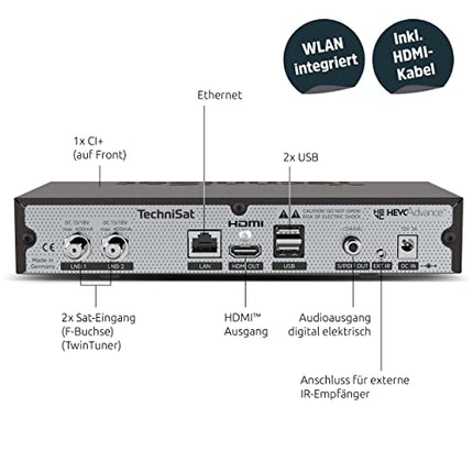 TechniSat DIGIPLUS UHD S - 4K satelliitvastuvõtja kahe tuuneriga (DVB-S, DVB-S2, PVR salvestusfunktsioon, WLAN, LAN, CI-Plus, USB) must