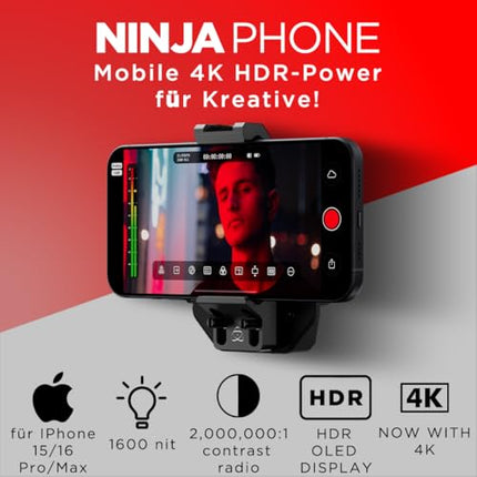 ATOMOS Ninja Phone – Professional HDMI-to-USB-C Video Recorder &amp; Monitor for iPhone 15 Pro/Pro Max – 10-bit ProRes Recording, Mobile Streaming – Ideal for Filmmakers &amp; Content Creators