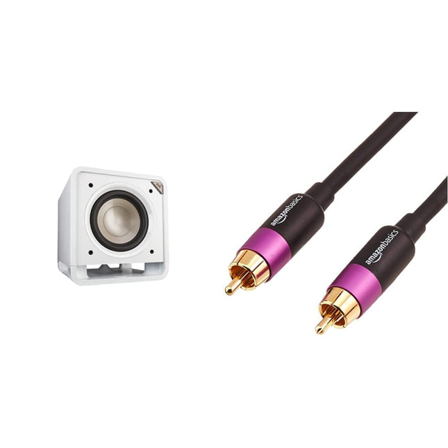 Polk Audio HTS 10 aktiivsubwoofer kodukino helisüsteemidele ja muusikale, 10" bassikast, 200 vatti ja Amazon Basics PBH-19089 - subwooferkaabel, 4,6 m