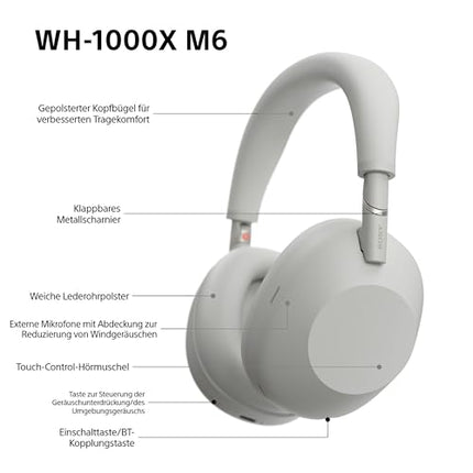 Sony lipulaev WH-1000XM6 mürasummutavad juhtmevabad kõrvaklapid, iseloomulik kõrglahutusega heli, ülim mugavus, kokkupandav disain, vastupidav ümbris, 30-tunnine aku, iOS ja Android - hõbedane