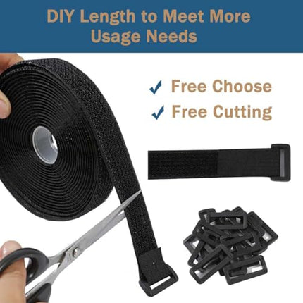 1 roll of 2.5 cm x 5 m adjustable cable ties with 25 buckles, hook and loop fastening securing tape, black, reusable fastening cable ties for cable tidying - free cutting length,