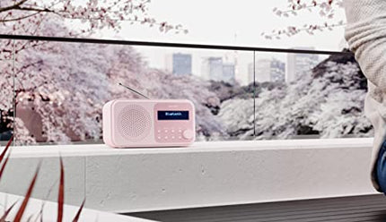 SHARP DR-P420 kaasaskantav digitaalraadio (DAB/DAB+/FM koos RDS, USB, Bluetooth 5.0, 3,5 mm pesaga äratuskella funktsioonidega), roosa