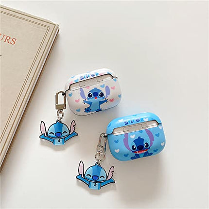 Folaxshoo Compatible with AirPods Pro 2nd/1st Generation Cute Cartoon Funny Case Cover with Cleaner Kit (Blue Stitch)