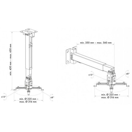 Schwaiger LWH310WD projektori seina-/laekinnitus (430 cm, 650 cm, 35 cm, 56 cm, -8-8°, -15-15°) valge
