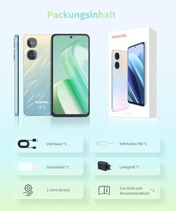 OUKITEL C58 (16GB+128GB) nutitelefon ilma lepinguta - 6,67-tolline 90Hz Android 14 mobiiltelefon soodne, 5150mAh aku, 13MP+5MP kaamera, näotuvastus ja sõrmejäljelugeja, NFC, GPS, kahe SIM-kaardi pesa 4G soodne nutitelefon, roheline