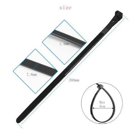 EzySup korduvkasutatavad kaablisidemed, vastupidavad välistingimustes kasutamiseks, 300 mm x 7,6 mm, 200 tk pakis, mustad (100 tk x 2 pakki)