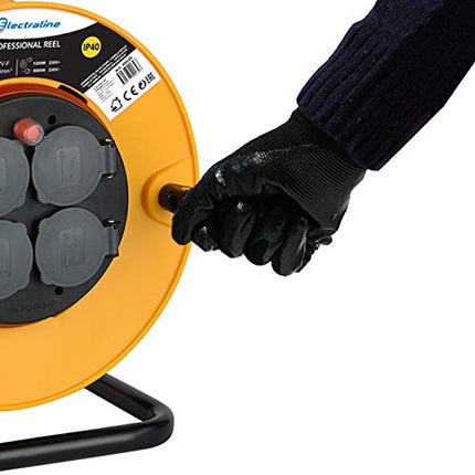 Electraline 49039, Professional kaablirull, H05VV-F 3G2.5 50 m kaabel/kaablirull 4 Schuko pistikupesaga, IP40, kollane