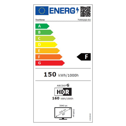 TEEVIEW TV85QQG-EU 85" Google Smart QLED 4K UHD TV, Wi-Fi, Bluetooth, 3x HDMI, Triple Tuner, Voice Control, Integrated Streaming Apps