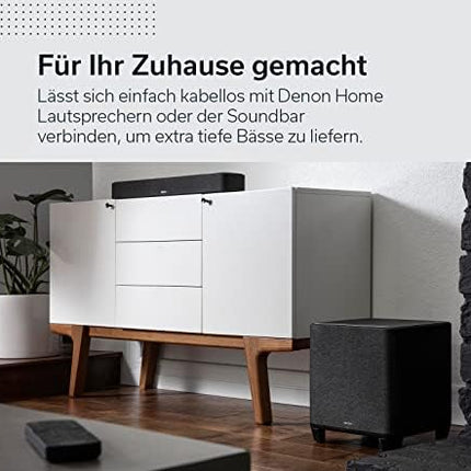 Denoni juhtmevaba subwoofer sisseehitatud HEOS-iga, WiFi, D-klassi võimendi, 8-tolline bassikast kodukino ja muusika jaoks, must