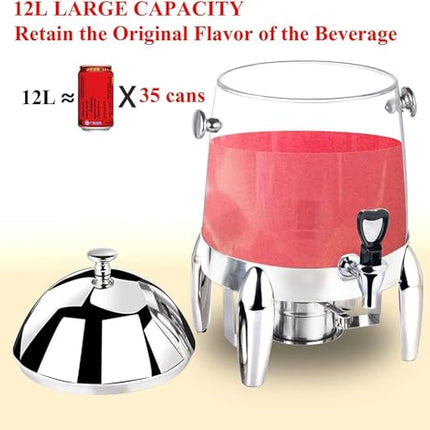 Commercial coffee urn, stainless steel hot beverage dispenser with lid, tap, and fuel holder for hotels, buffets, and catering events/made entirely of steel (color: all-steel)