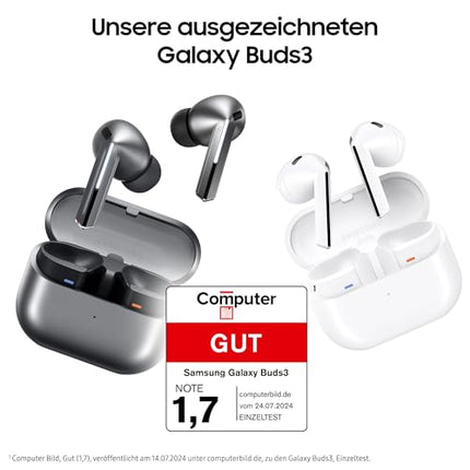 Samsung Galaxy Buds3 juhtmevabad Bluetooth-kõrvaklapid, aktiivne mürasummutus (ANC), adaptiivne mürasummutus, kõrvasisesed kõrvaklapid 360-kraadise heliga, valged, kaasas Anymode läbipaistev ümbris