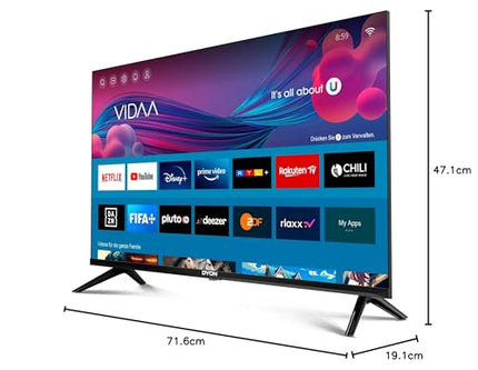 DYON Movie Smart 32 VX - 80 cm (32-tolline) televiisor (HD nutiteler, HD kolmekordne tuuner (DVB-C/-S2/-T2), App Store, Prime Video, Netflix, YouTube, DAZN, Disney+)