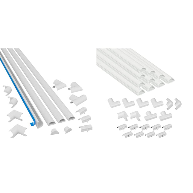 D-Line 3015KIT001 Mini Self-Adhesive Round White Cable Trunking, 30x15 mm, 4 x 1 m Length - 4 Meter Multipack &amp; Mini Cable Trunking for Cable Management - 30x15 mm - 10 x 40 cm Length (4 Meters) - White